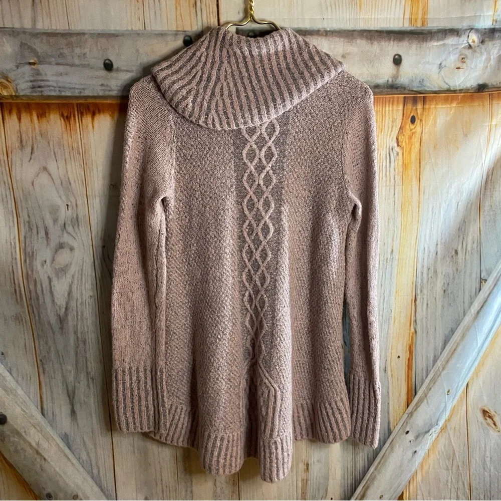 Anthropologie Kaisley Wool Blend Cowl Neck Sweater Long Soft Stretchy Pink Gray - Picture 4 of 8